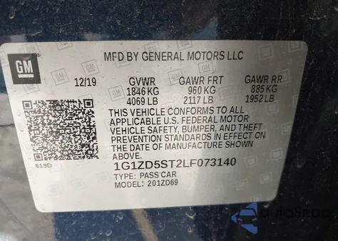 2020 Chevrolet Malibu Fwd Lt z USA, uszkodzony, nr VIN 1G1ZD5ST2LF073140